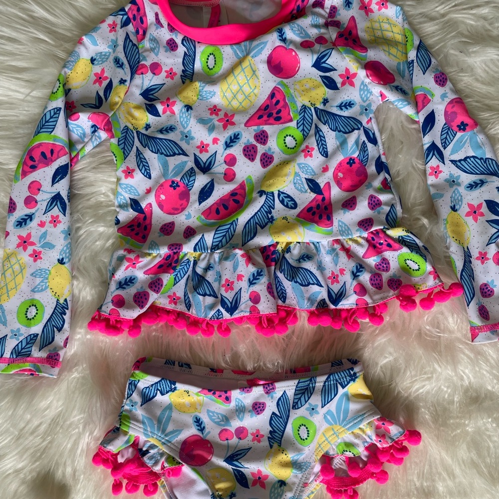 Betsey Johnson Pink and Blue Rashguard Swim Set